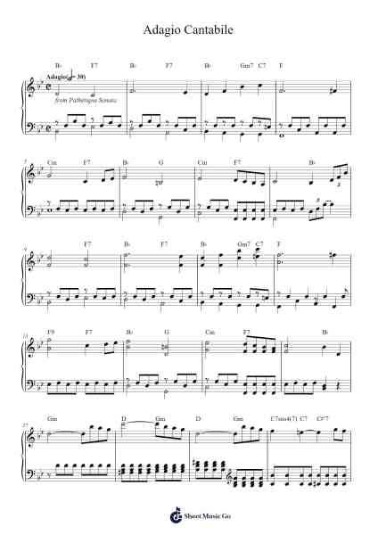 Piano Sonata No. 8 in C Minor, Op. 13 "Pathétique": II. Adagio cantabile Sheet Music by Ludwig van Beethoven-Arr.Eslot