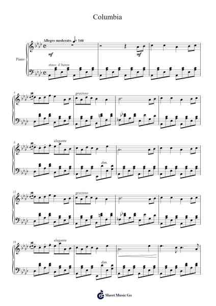 Columbia Sheet Music by Louis Moreau Gottschalk-Arr.Woodthorne Rylee