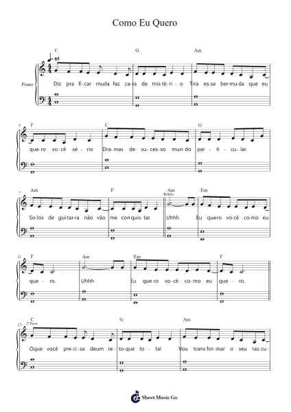 Como Eu Quero Sheet Music by Paula Toller-Arr.Kelins Woothe
