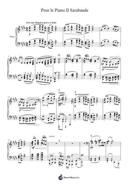 Pour le Piano II. Sarabande Notas de música por Claude Debussy-Arr.Haleale Quildy