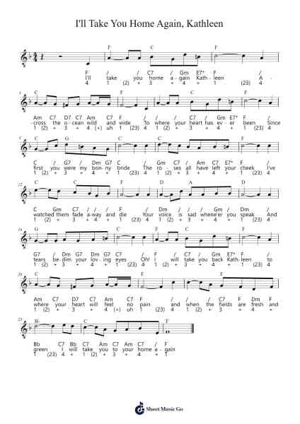 I'LL TAKE YOU HOME AGAIN, KATHLEEN Sheet Music by Will Smith-Arr.Quintle