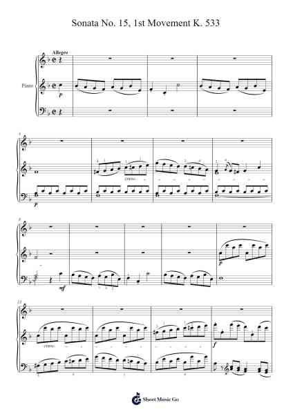 Piano Sonata No. 15 in F Major, K. 533/494: I. Allegro Sheet Music by Wolfgang Amadeus Mozart-Arr.Hufaithe Deantate