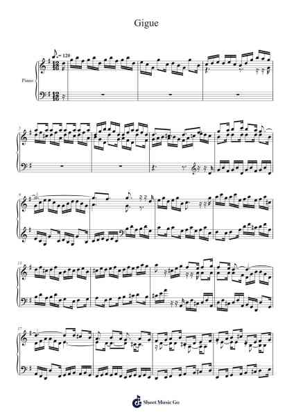 French Suite No. 5: Gigue Sheet Music by Johann Sebastian Bach-Arr.Maglius