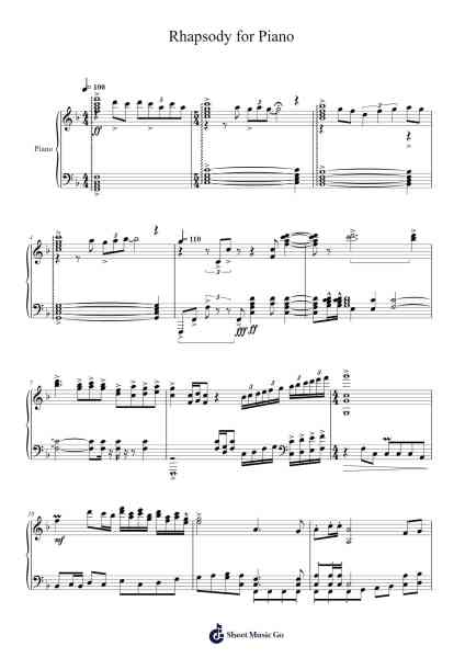 Rhapsody for Piano Sheet Music by Clegrey Euhood-Arr.Wheejames