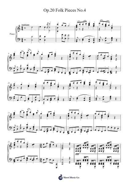 Op.20 Folk Pieces No.4 Sheet Music by Bo Tong-Arr.Ossharp Nortiane