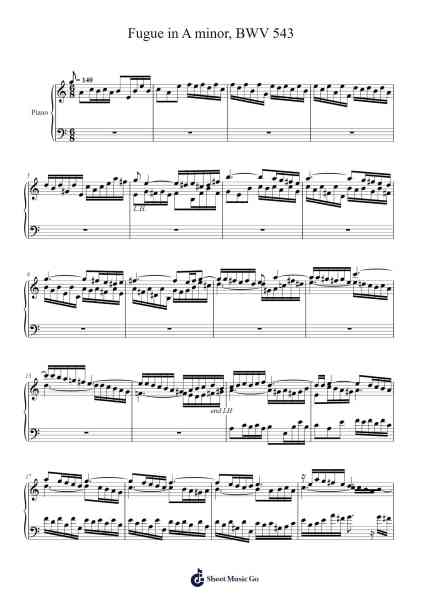 Fugue in A Minor, BWV 543 Sheet Music by Johann Sebastian Bach-Arr.Perglenn Polreade