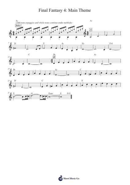Final Fantasy IV: Main Theme Sheet Music by Nobuo Uematsu-Arr.Cranethe Dougledk