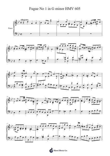 Fugue No. 1 in G Minor, HMV 605 Sheet Music by George Frideric Handel-Arr.Hootus