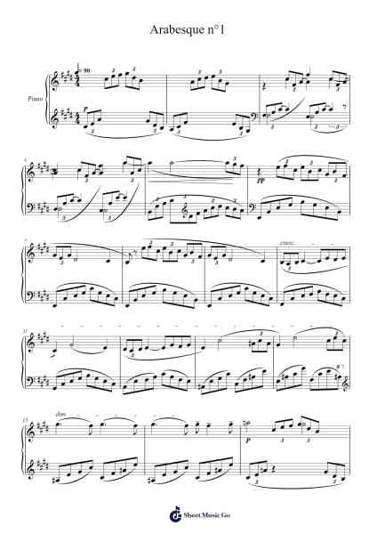 Arabesque No. 1 in E Major, L. 66 Sheet Music by Claude Debussy-Arr.Hearstjean