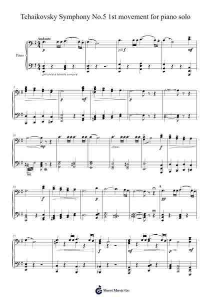Symphony No. 5 in E Minor, Op. 64: I. Andante - Allegro con anima - for piano solo Sheet Music by Pyotr Ilyich Tchaikovsky-Arr.Cisraine