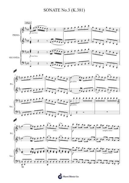 Sonata No. 3 in D Major for Piano Duet, K. 381