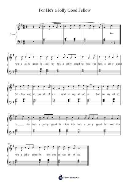 For He's a Jolly Good Fellow Sheet Music by Anonymous-Arr.Robva