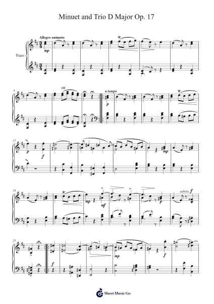 Minuet and Trio D Major Op. 17 Sheet Music by Yorkver-Arr.Hufaithe Deantate