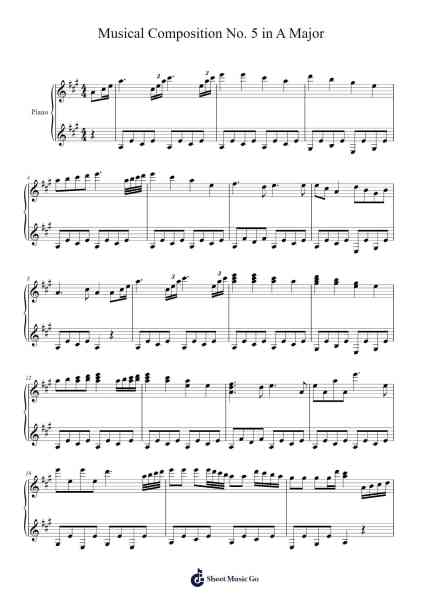 Musical Composition No. 5 in A Major Sheet Music by Hartesean-Arr.Dobing
