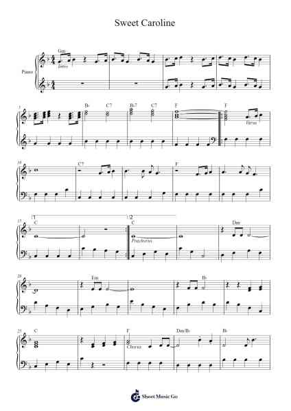 Sweet Caroline Sheet Music by Neil Diamond-Arr.Popbraith Cookryl