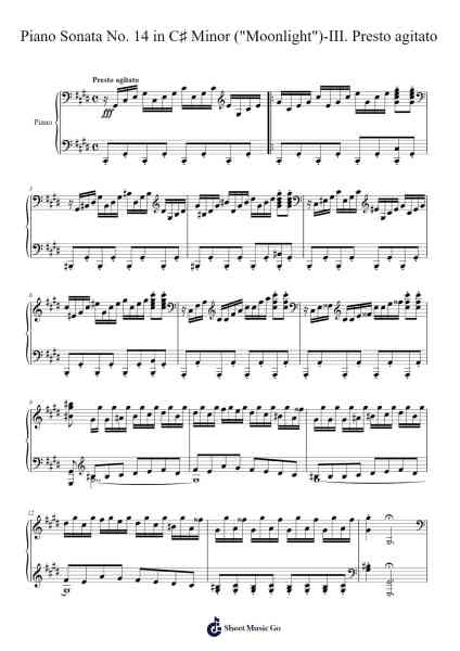 Piano Sonata No. 14 in C♯ Minor ("Moonlight")-III. Presto agitato Sheet Music by Ludwig van Beethoven-Arr.Lynsmith Yetburne