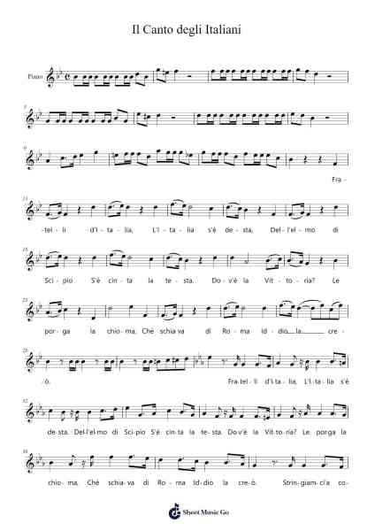 Il Canto Degli Italiani Sheet Music by Michele Novaro-Arr.Gadam