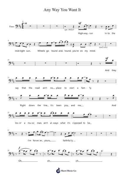 Any Way You Want It Sheet Music by Jonathan Cain-Arr.Krisbe Chadky