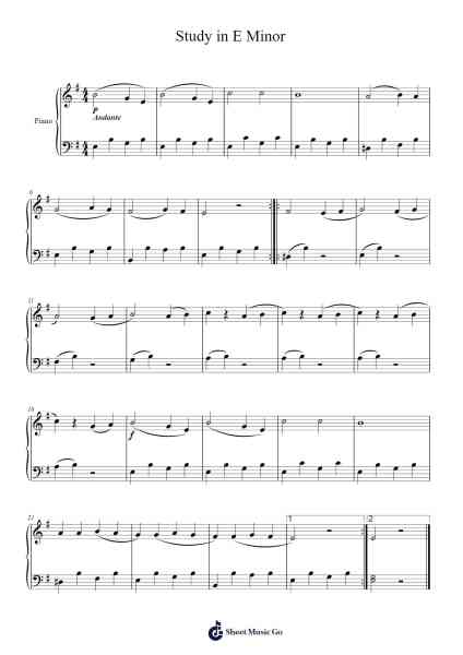 Study in E Minor Sheet Music by Cornelius Gurlitt-Arr.Brandwight Gillget