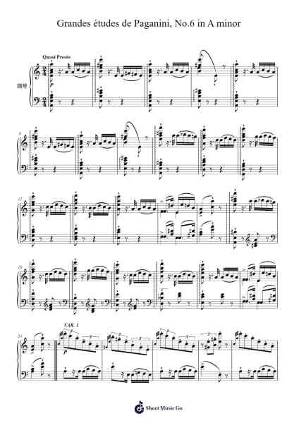Grandes études de Paganini, S. 141 No. 6 in A minor Sheet Music by Niccolò Paganini/Franz Liszt-Arr.Vefrank Graseph