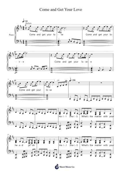 Come and Get Your Love Sheet Music by Redbone-Arr.Readenee Foxmiles