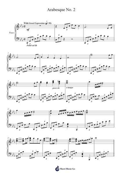 Arabesque No. 2 Sheet Music by Vioo'neil-Arr.Huxdia