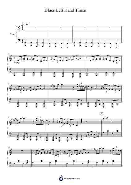 Blues Left Hand Tunes Sheet Music by Cotdwight-Arr.Kirkwen Meldell