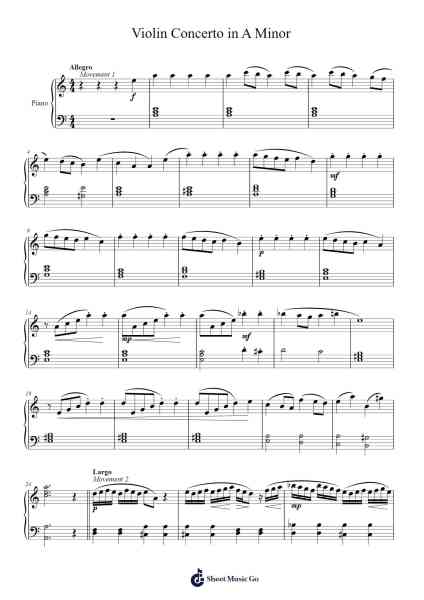 Violin Concerto in A Minor Sheet Music by Antonio Vivaldi-Arr.Miketers Lcott