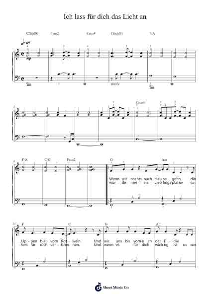 Ich lass für dich das Licht an โน้ตเพลงโดย Revolverheld-Arr.Caewald Tabpritt