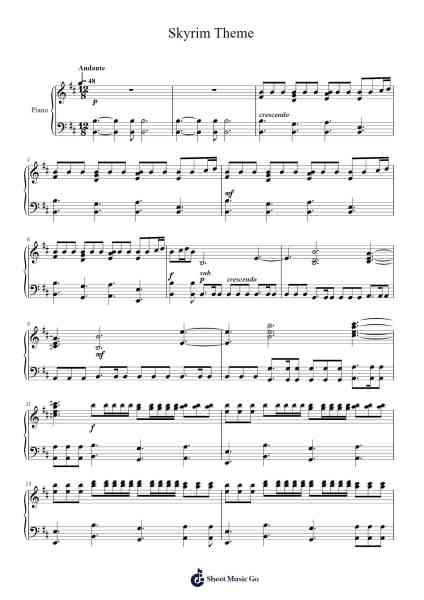 Skyrim Theme for Piano Sheet Music by Jeremy Soule-Arr.Rhysgel Dilcooke