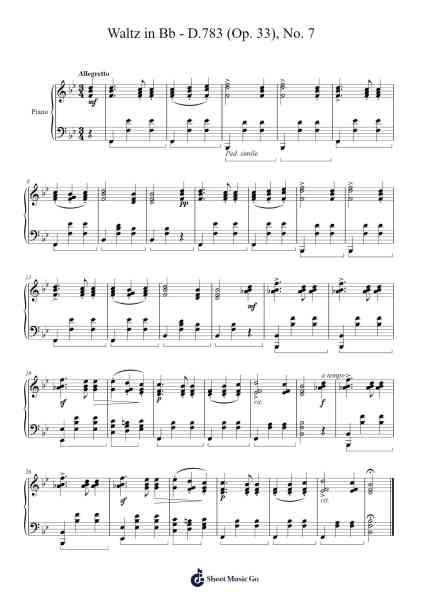 Waltz in B-flat Major, D. 783 (Op. 33), No. 7 Sheet Music by Franz Schubert-Arr.Barlo Osford