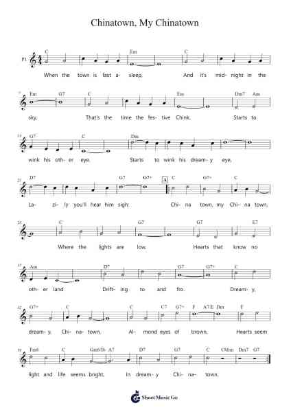 Chinatown, My Chinatown Sheet Music by Jean Schwartz/William Jerome-Arr.Toutpeg
