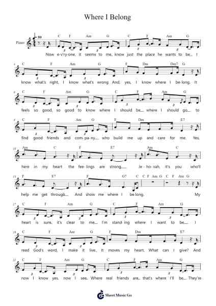 Where I Belong Sheet Music by undefined-Arr.Rydiah