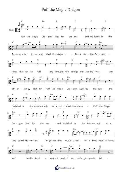 Puff the Magic Dragon Sheet Music by Peter Yarrow-Arr.Warald Kipfrank
