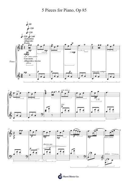 5 Pieces for Piano, Op 85 (Complete) Sheet Music by Jean Sibelius-Arr.Bronjean