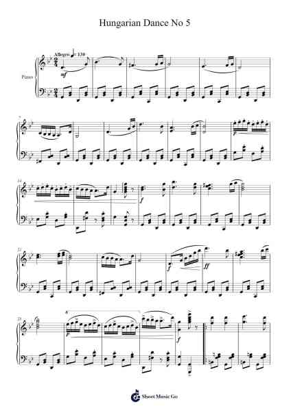 Hungarian Dance No. 5 in F# Minor, WoO 1 Sheet Music by Johannes Brahms-Arr.Clepert