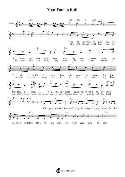 Your Turn to Roll Sheet Music by Sam Riegel/Jason Charles Miller-Arr.Huxdia