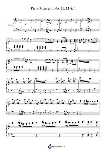 Piano Concerto No. 21 in C Major, K. 467: I. Allegro Sheet Music by Wolfgang Amadeus Mozart-Arr.Kyleret Earlkyle