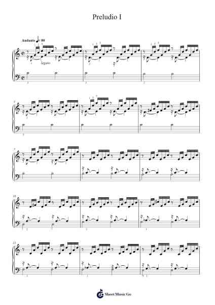 Preludio I Sheet Music by Johann Sebastian Bach-Arr.Copclife Hudvan