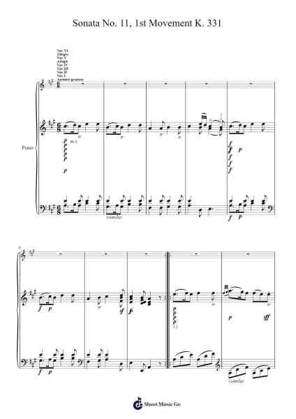 Piano Sonata No. 11 in A Major, K. 331: I. Andante Grazioso Sheet Music by Wolfgang Amadeus Mozart-Arr.Humbart Browningboyd
