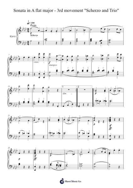 Sonata in A flat major - 3rd movement "Scherzo and Trio" Sheet Music by Corjeames-Arr.Denre
