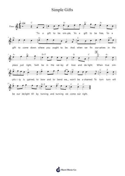 Simple Gifts Sheet Music by Traditional-Arr.Keyed Kakuk