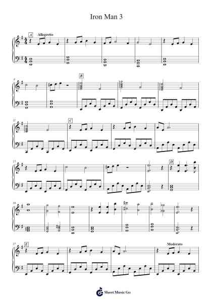 Iron Man 3 with a hint of The Avengers - Piano Part Sheet Music by Brian Tyler/Alan Silvestri-Arr.Lytckey Comnel