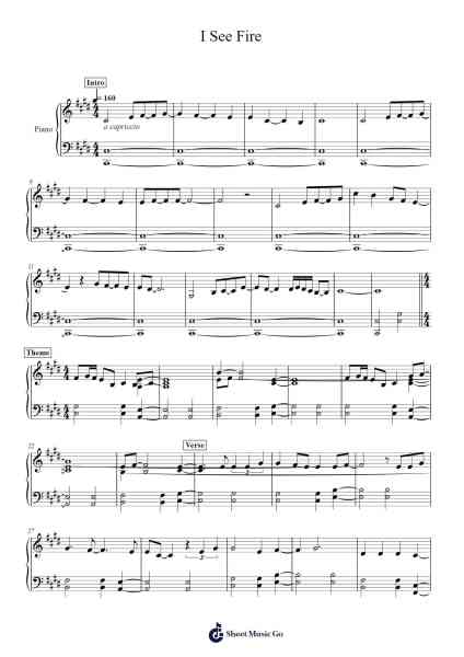 I See Fire Sheet Music by Ed Sheeran-Arr.Odefred