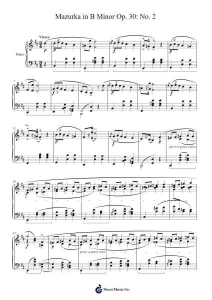 Mazurka in B Minor, Op. 30: No. 2 Sheet Music by F. Chopin-Arr.Peagrace Lensid