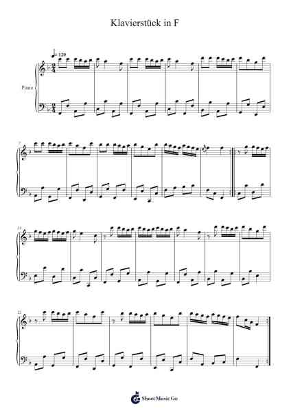 Klavierstück in F, K. 33 Sheet Music by Wolfgang Amadeus Mozart-Arr.Thodorece