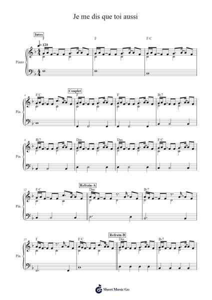 Je me dis que toi aussi Sheet Music by Boulevard des Airs-Arr.Phoeser