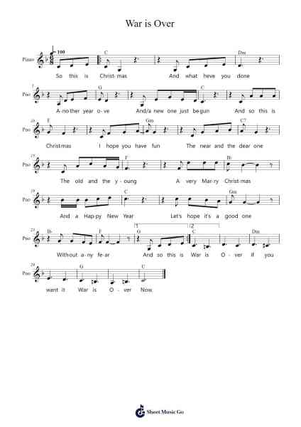 War is Over Sheet Music by John Lennon-Arr.Thodorece