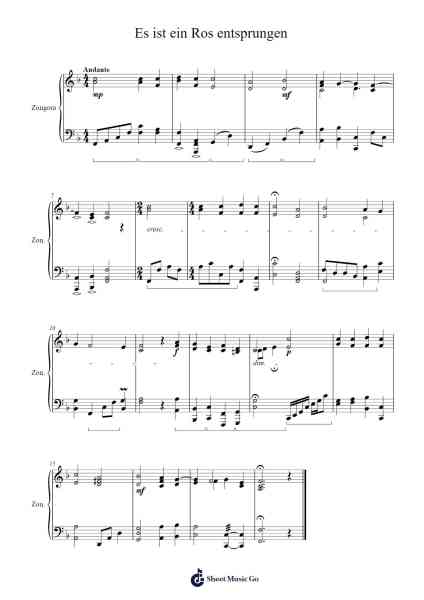 Es ist ein Ros' entsprungen Sheet Music by Michael Praetorius-Arr.Bunjoan Payley