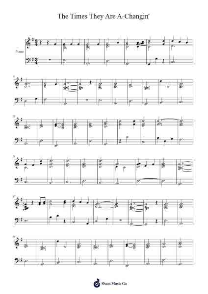 The Times They Are A-Changin' Sheet Music by undefined-Arr.Kingrell